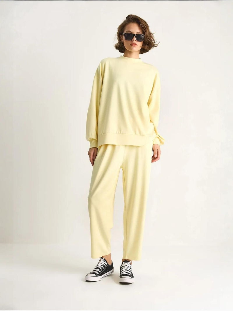 Ensemble coordonné en tricot à col ras du cou et jambes larges lucci Jaune citron - Kiabi