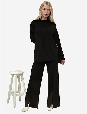 Ensemble coordonné en tricot à taille haute et jambes larges