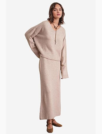 Ensemble coordonné en tricot côtelé à col en v mixray