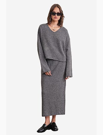 Ensemble coordonné en tricot côtelé à col en v mixray