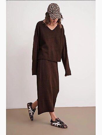 Ensemble coordonné en tricot côtelé à col en v mixray