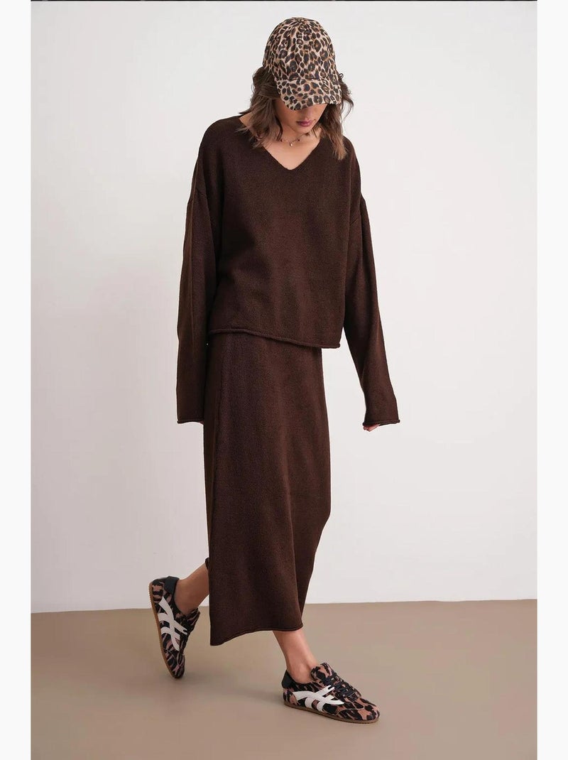 Ensemble coordonné en tricot côtelé à col en v mixray Marron foncé - Kiabi