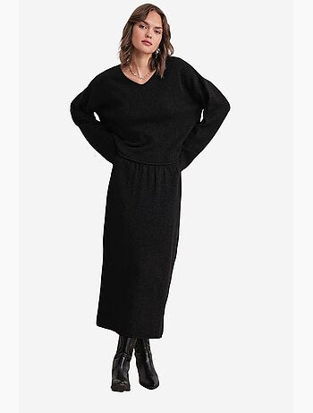 Ensemble coordonné en tricot côtelé à col en v mixray