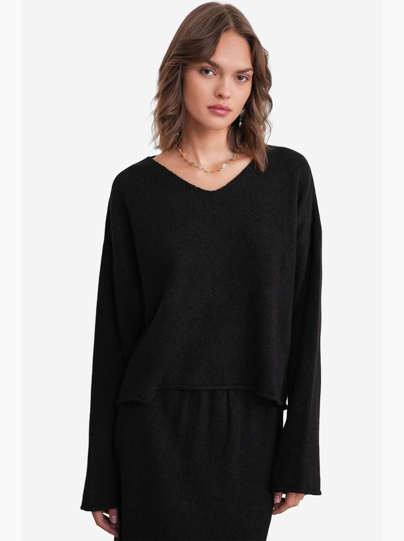 Ensemble coordonné en tricot côtelé à col en v mixray Noir - Kiabi