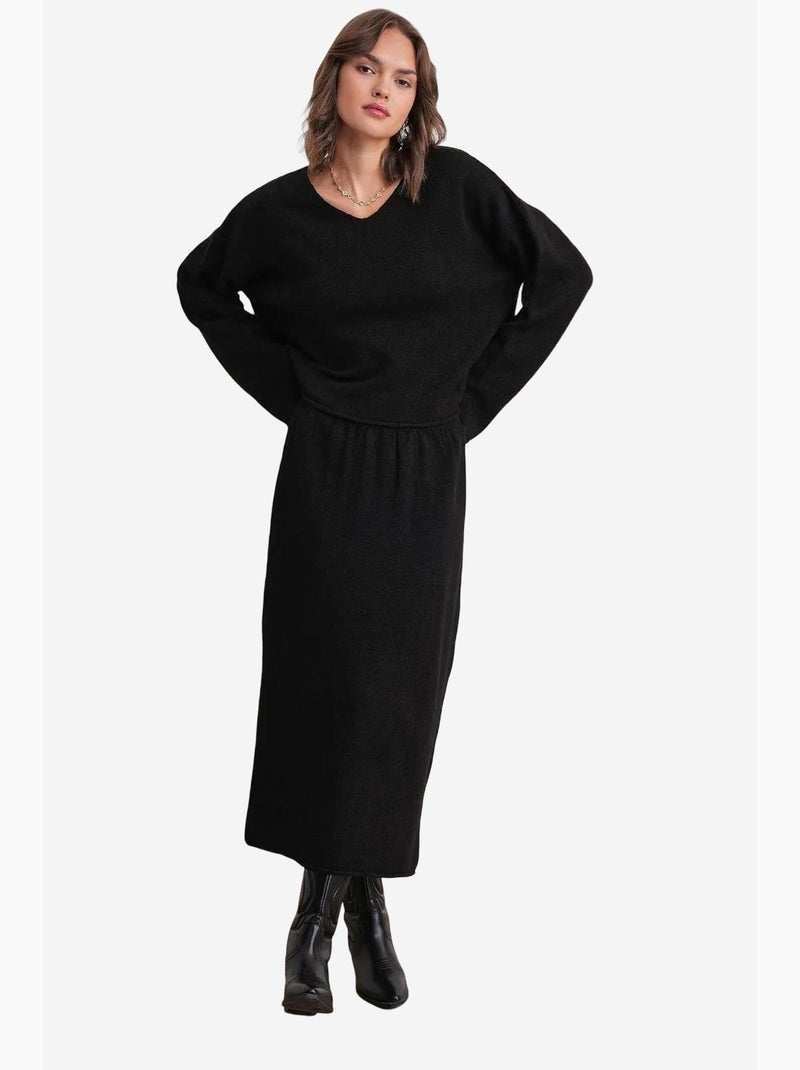 Ensemble coordonné en tricot côtelé à col en v mixray Noir - Kiabi