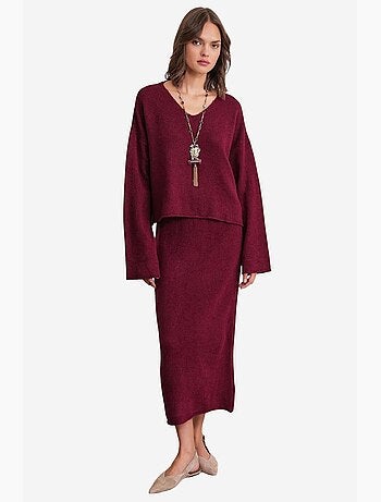 Ensemble coordonné en tricot côtelé à col en v mixray