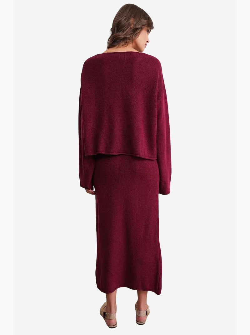 Ensemble coordonné en tricot côtelé à col en v mixray Rouge bordeaux - Kiabi