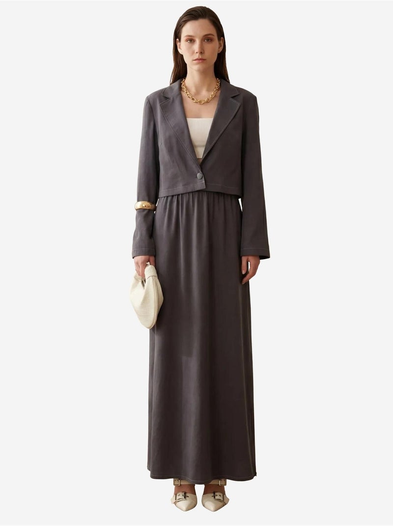 Ensemble coordonné jambes larges avec veste boutonnée my fashion Gris Noir - Kiabi