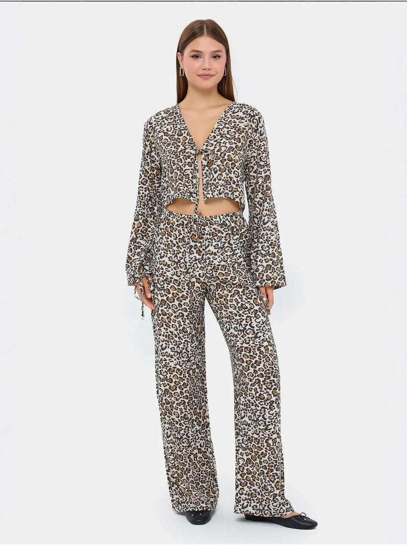 Ensemble coordonné taille haute à col en v et imprimé animal hiccup Multicolore - Kiabi