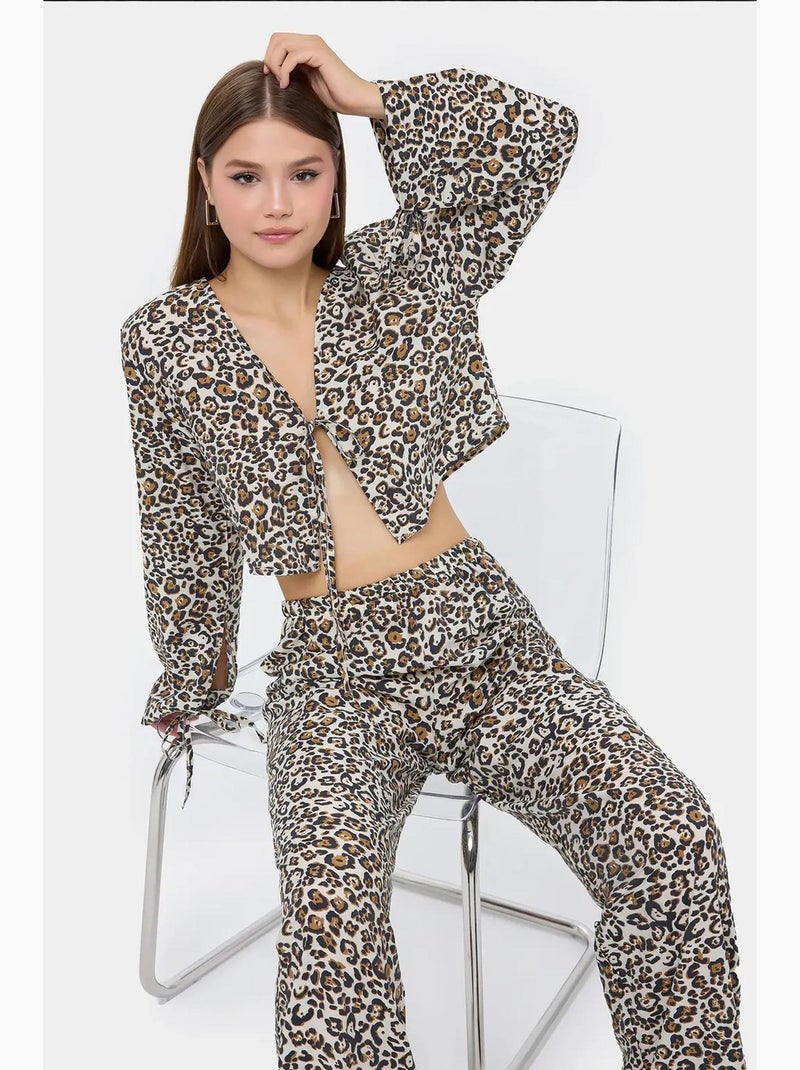Ensemble coordonné taille haute à col en v et imprimé animal hiccup Multicolore - Kiabi