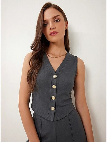 Ensemble coordonné taille haute, col en v, boutons et jambes larges istanbul