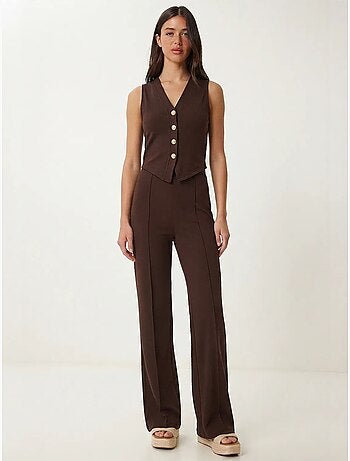 Ensemble coordonné taille haute, col en v, boutons et jambes larges istanbul