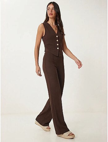 Ensemble coordonné taille haute, col en v, boutons et jambes larges istanbul