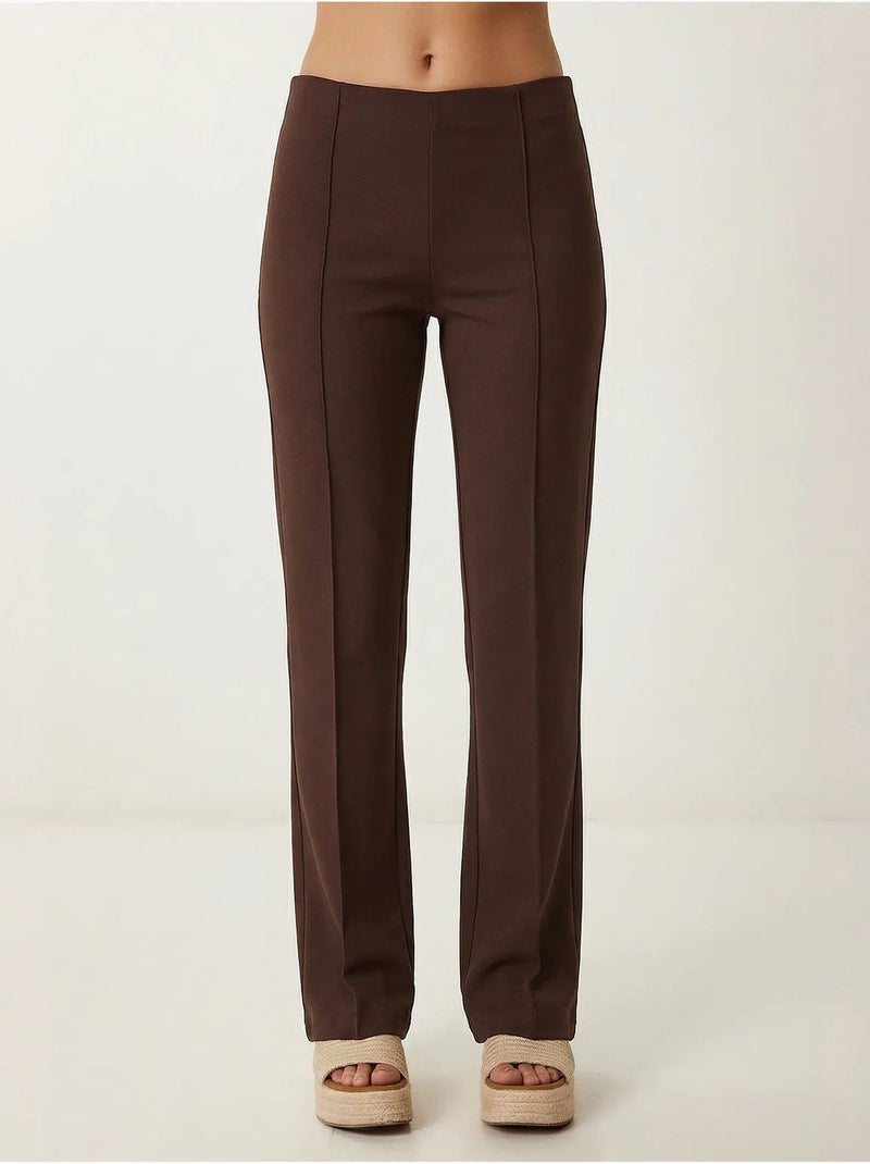 Ensemble coordonné taille haute, col en v, boutons et jambes larges istanbul Marron chocolat - Kiabi