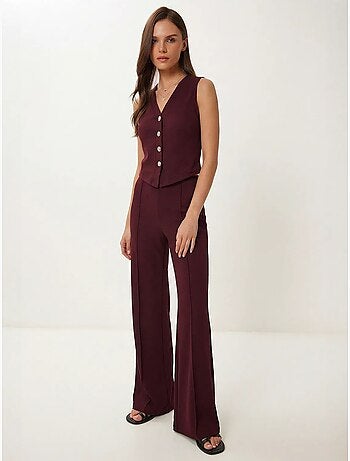 Ensemble coordonné taille haute, col en v, boutons et jambes larges istanbul