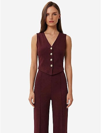 Ensemble coordonné taille haute, col en v, boutons et jambes larges istanbul