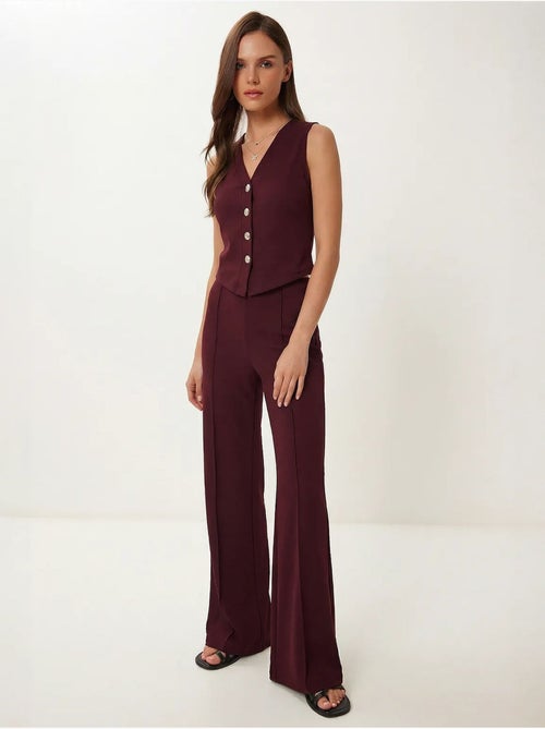 Ensemble coordonné taille haute, col en v, boutons et jambes larges istanbul - Kiabi Ensemble coordonné taille haute, col en v, boutons et jambes larges istanbul - Kiabi