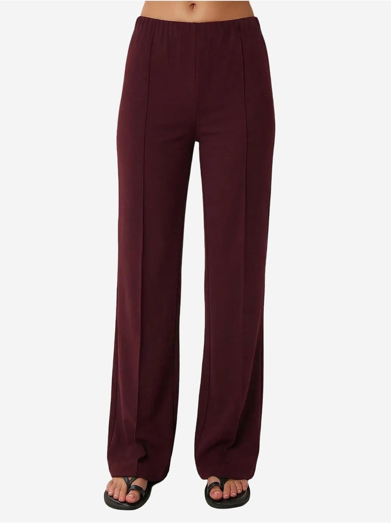 Ensemble coordonné taille haute, col en v, boutons et jambes larges istanbul Rouge bordeaux - Kiabi