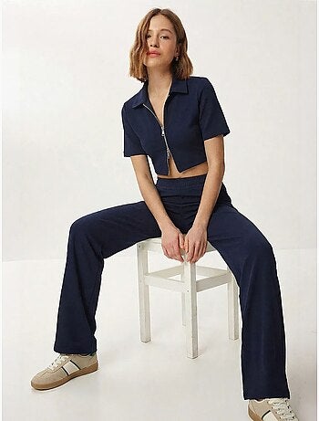 Ensemble coordonné taille haute jambes larges avec col chemise istanbul