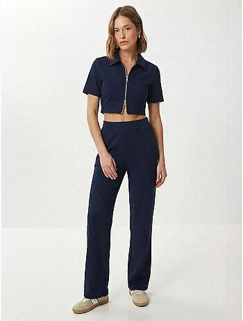 Ensemble coordonné taille haute jambes larges avec col chemise istanbul