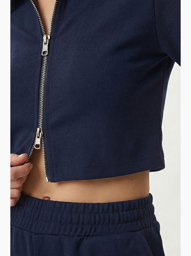 Ensemble coordonné taille haute jambes larges avec col chemise istanbul Bleu marine - Kiabi