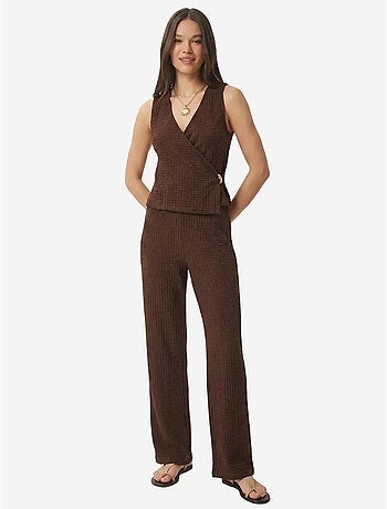 Ensemble coordonné taille haute texturé à col en v et pantalon à jambe large istanbul