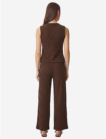 Ensemble coordonné taille haute texturé à col en v et pantalon à jambe large istanbul