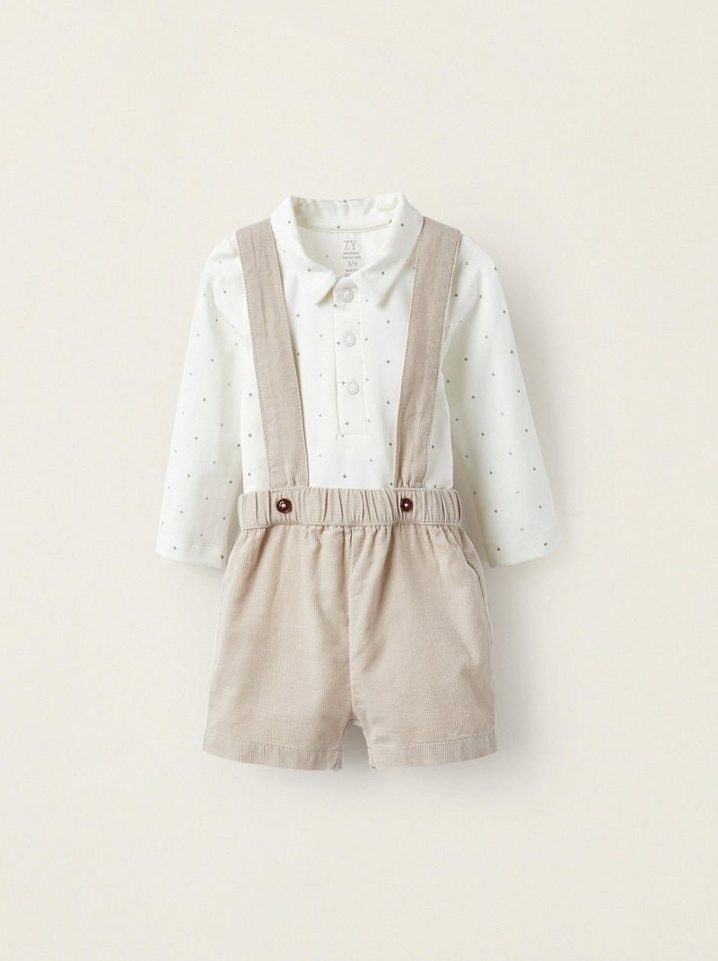 Ensemble corps en coton + pantalon avec bretelles pour nouveau-né   BALMORAL'S AFTERNOONS Gris clair - Kiabi