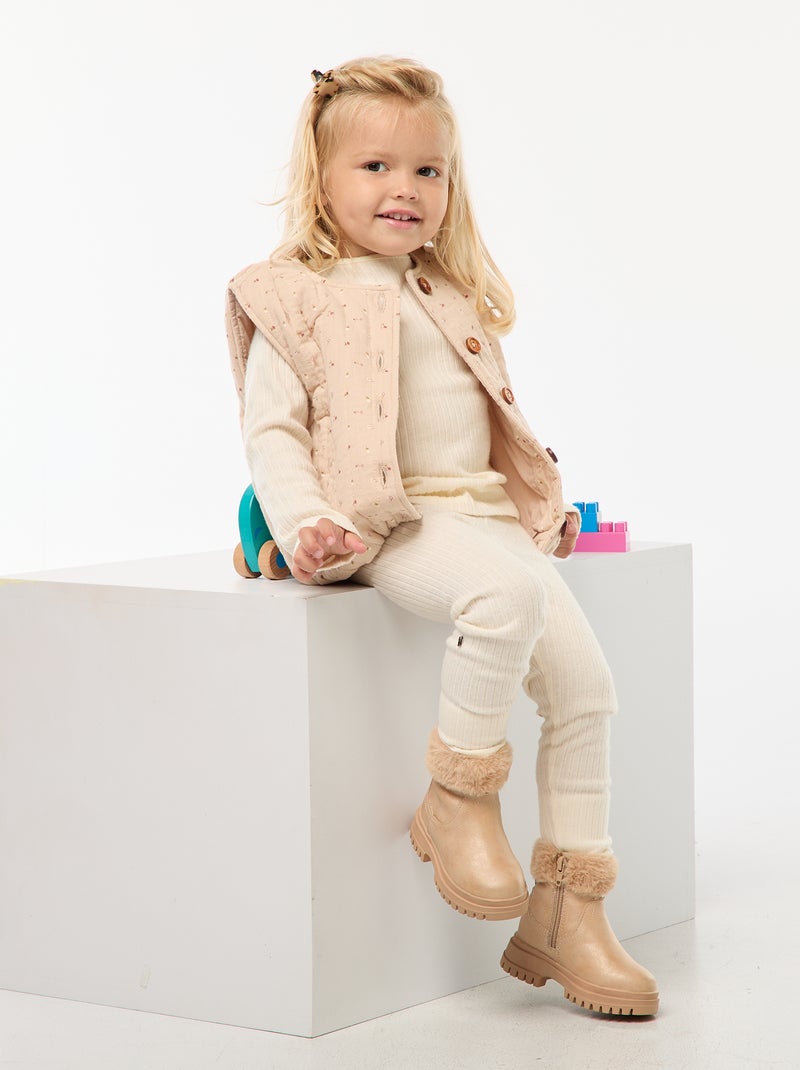 Ensemble côtelé avec veste sans manches - 3 pièces Beige - Kiabi