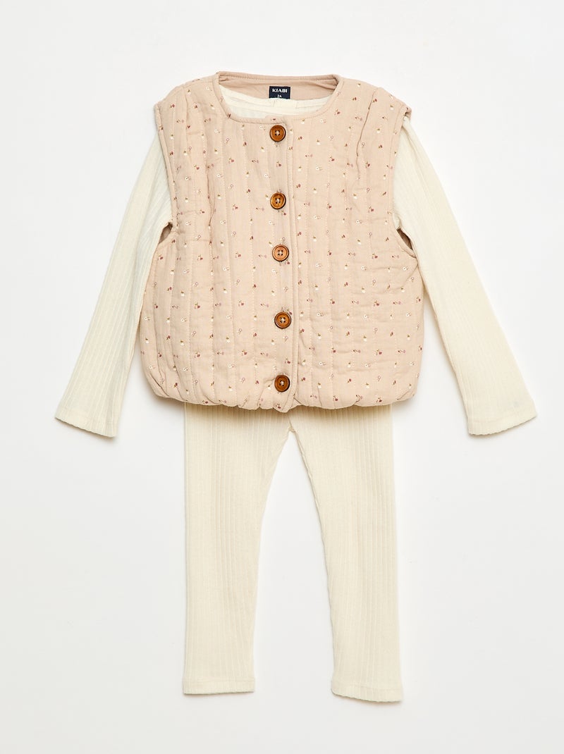 Ensemble côtelé avec veste sans manches - 3 pièces Beige - Kiabi
