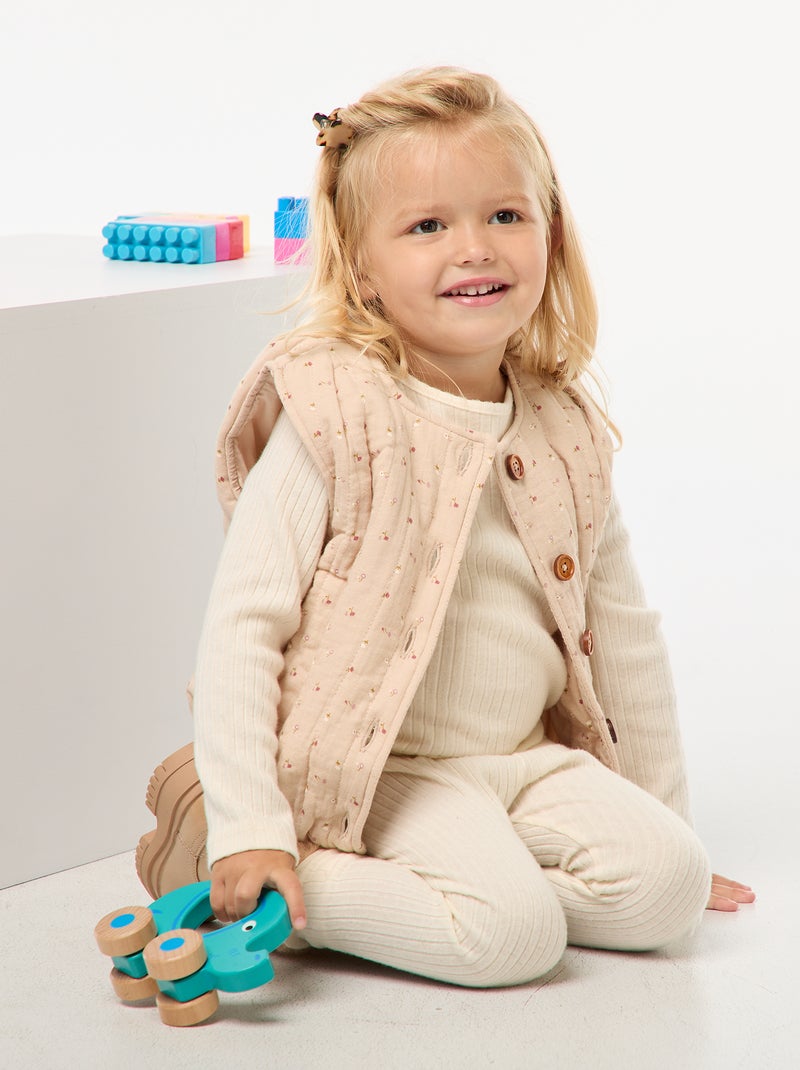 Ensemble côtelé avec veste sans manches - 3 pièces Beige - Kiabi