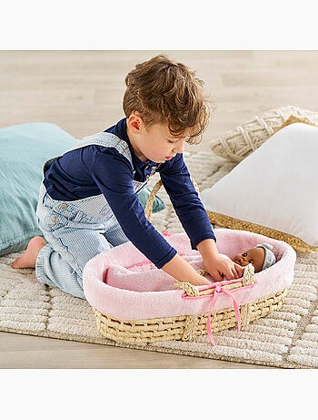 Ensemble Couffin Peluche Rose pour poupon de 36 et 42 cm