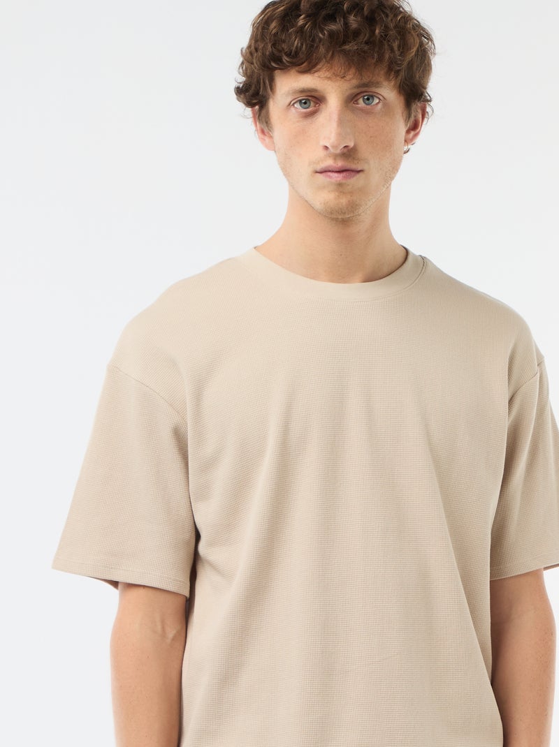 Ensemble court de pyjama en nid d'abeilles - 2 pièces Beige - Kiabi