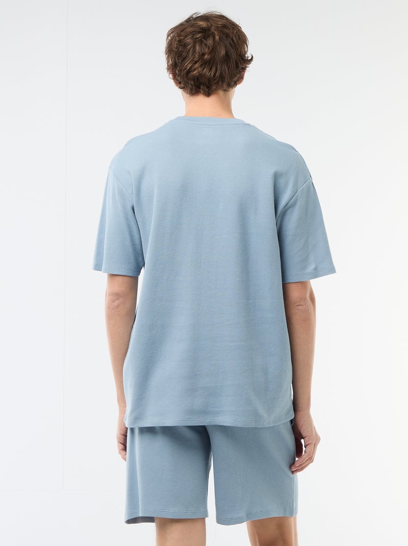 Ensemble court de pyjama en nid d'abeilles - 2 pièces Bleu - Kiabi