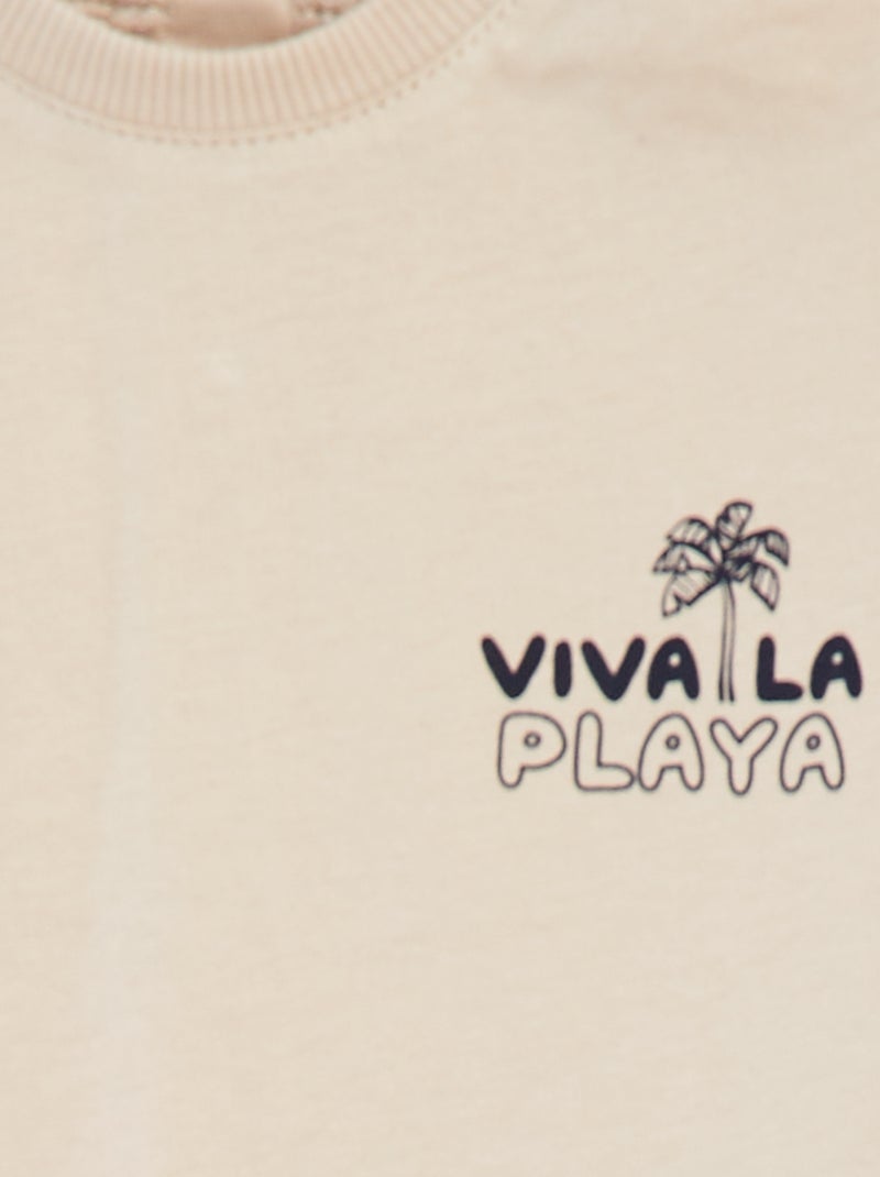Ensemble court t-shirt + short + bob - 3 pièces BEIGE - Kiabi