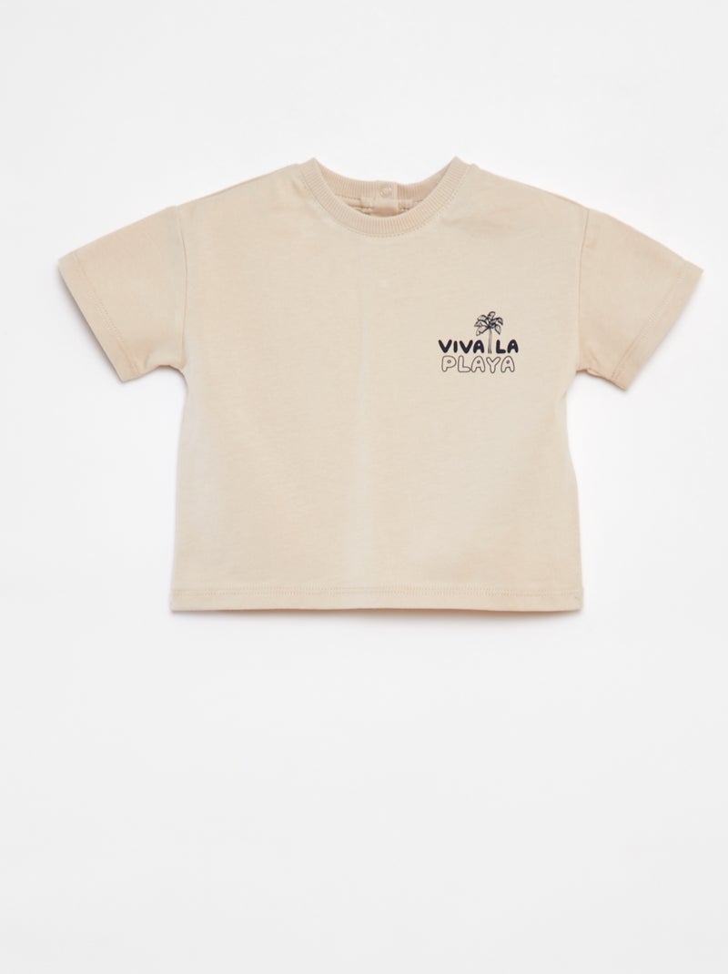 Ensemble court t-shirt + short + bob - 3 pièces BEIGE - Kiabi