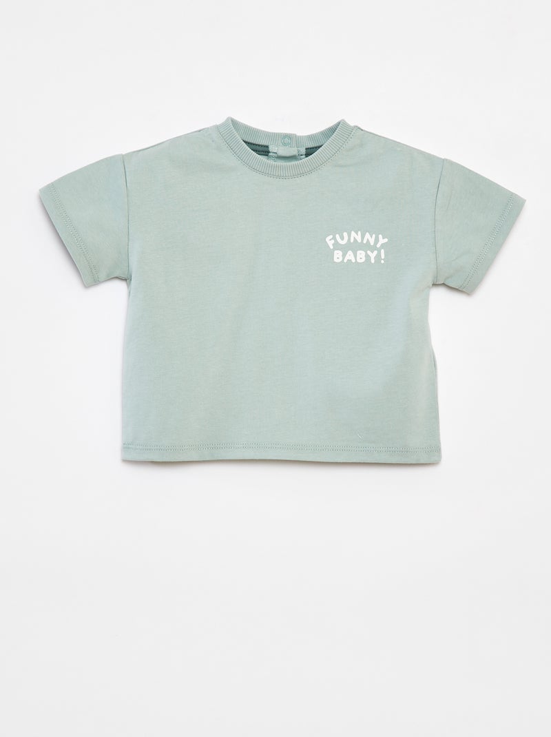 Ensemble court t-shirt + short + bob - 3 pièces VERT - Kiabi