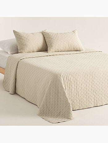Ensemble couvre-lit uni en tissu à relief avec taie(s) d’oreiller - Gamusi.