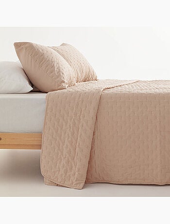 Ensemble couvre-lit uni en tissu à relief avec taie(s) d’oreiller - Gamusi.