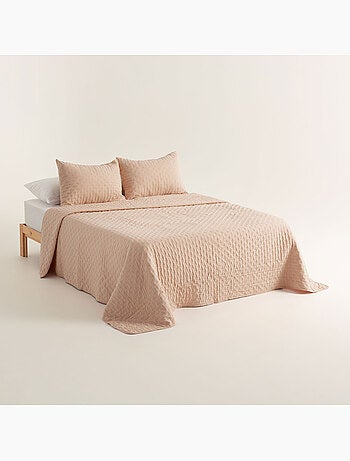 Ensemble couvre-lit uni en tissu à relief avec taie(s) d’oreiller - Gamusi.