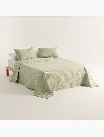 Ensemble couvre-lit uni en tissu à relief avec taie(s) d’oreiller - Gamusi.