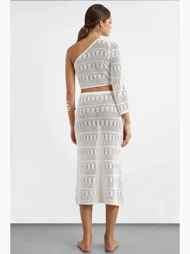 Ensemble crop top asymétrique en dentelle crochet et jupe midi crochet hiccup Blanc - Kiabi