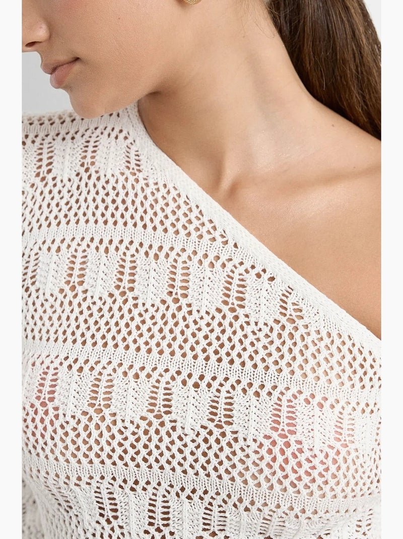 Ensemble crop top asymétrique en dentelle crochet et jupe midi crochet hiccup Blanc - Kiabi