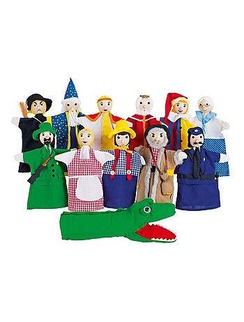 Ensemble de 12 Marionnettes en bois et tissu
