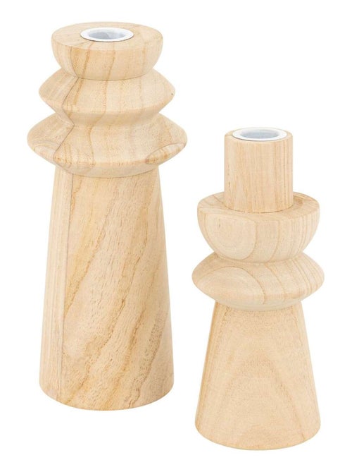 Ensemble de 2 bougeoirs en bois UMA - Kiabi