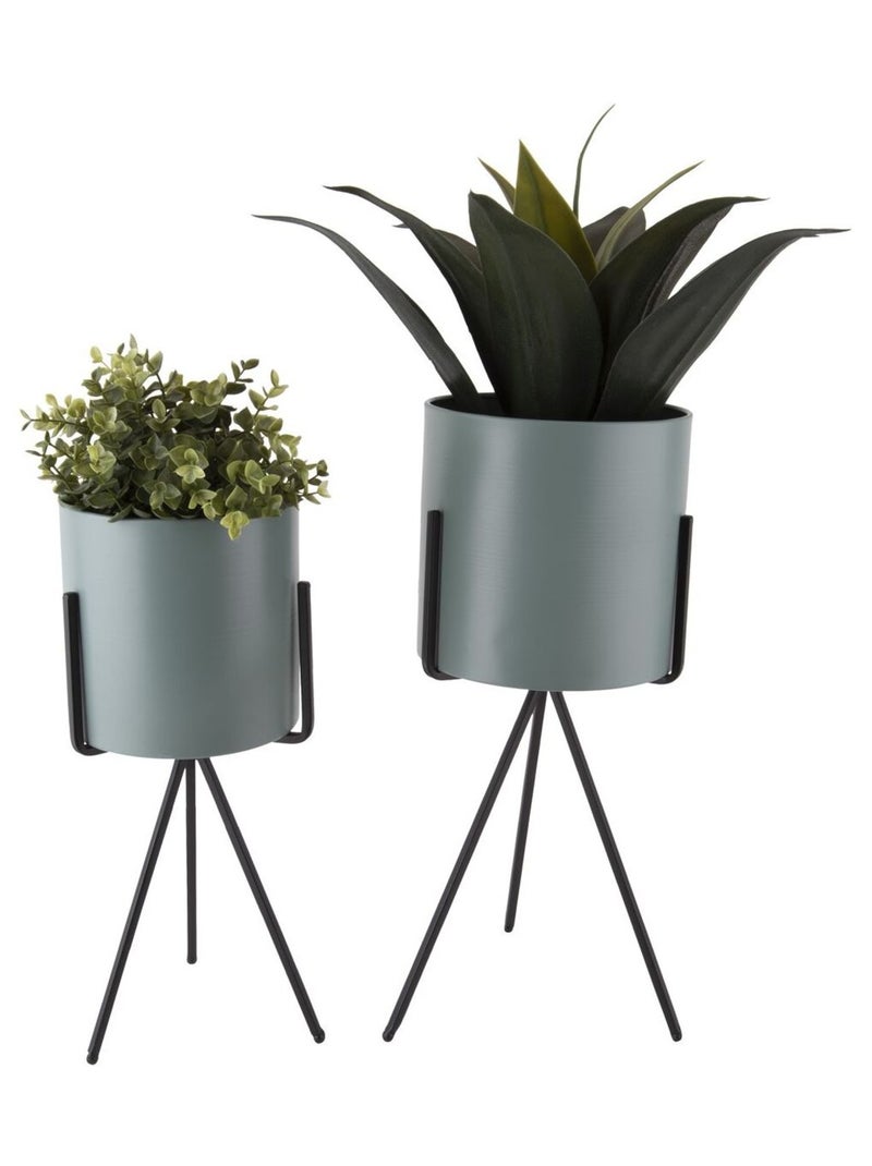 Ensemble de 2 cache-pots sur pied en métal PEDESTRAL Vert - Kiabi