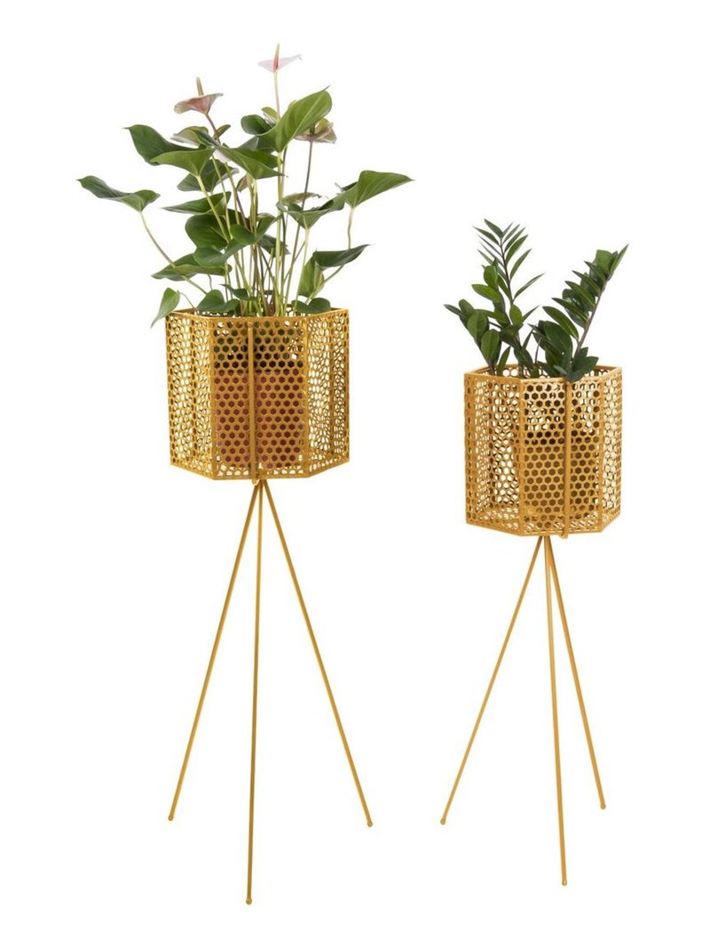 Ensemble de 2 cache-pots sur pieds en métal MESH Jaune - Kiabi