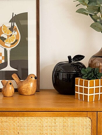 Ensemble de 2 oiseaux en céramique imitation bois