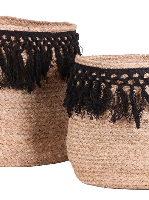 Ensemble de 2 paniers jute tressage noir - Kiabi