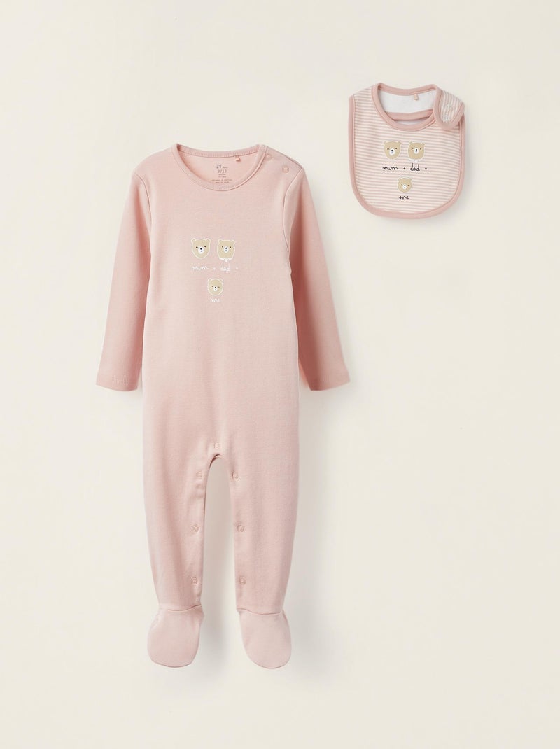 Ensemble de 2 Pièces en Coton pour Nouveau-Né 'Oursons' manches longues  ESSENTIALS LINE Rose clair - Kiabi